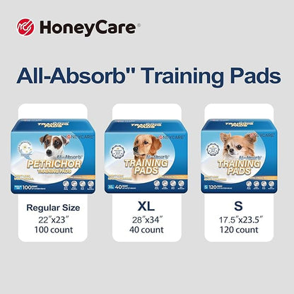 Honey Care All-Absorb Puppy Training Pads Made in The USA! Ultra Absorbent and Odor Eliminating, Leak-Proof 5-Layer Potty Training Pads 22"x23" with Quick-Dry Surface