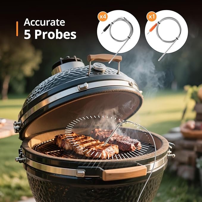 5G Wi-Fi & Bluetooth BBQ Temperature Controller, INKBIRD Automatic Smoker Fan with LCD Screen for Ceramic Grill | Mobile Notification Timer Alarm Calibration for BGE, Kamado, Akorn, Weber, 5 Probes