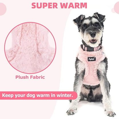 PUPTECK Adjustable Dog Harness Collar and Leash Set Step in No Pull Pet Harness for Small Medium Dogs Puppy and Cats Outdoor Walking Running, Soft Mesh Padded Reflective Vest Harnesses, Plush Pink XS