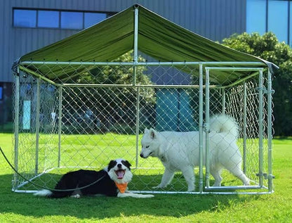 Outdoor Dog Enclosure Heavy Duty Dog Kennel House Mesh Dog Big Cage Pet Kennel Steel Fence with Secure Lock (6.56‘x 6.56’)