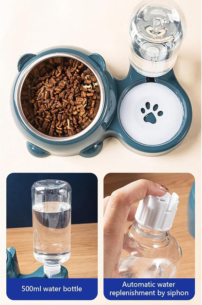 Compact Dog Feeding Station Automatic Water Bottle Removable Stainless Steel Dish Spill Design Double Dog Bowls with Water Bottle