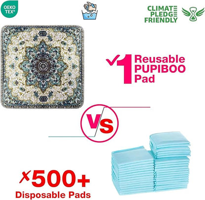 PUPIBOO Washable Pee Pads for Dogs and Cats - 2 Pack- 54x 54 -Super Absorbent Reusable Puppy Training Pads - 100% Waterproof, Leak-Proof & Non-Slip Whelping Pads for Pet Housebreaking