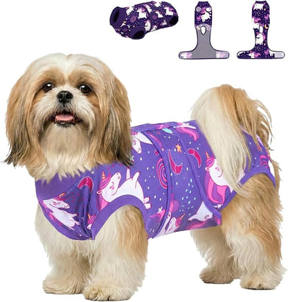PetWarm Surgical Suit for Dogs Female After Spay and Neuter, Dog Surgical Recovery Suit, Prevents Licking After Surgery Onesie, Pet Recovery Shirt for Dogs, Unicorn Pattern, Purple, XS