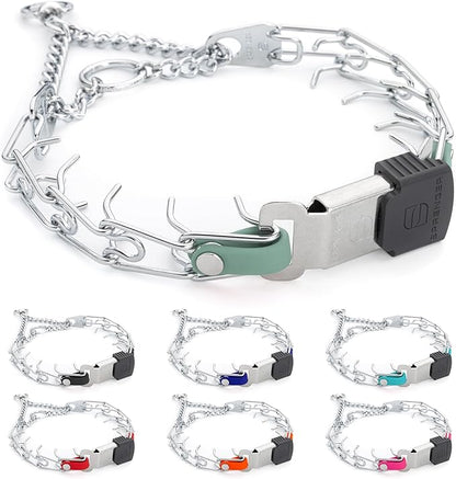 Herm Sprenger Chrome Plated Steel Dog Collar with Quick Release ClicLock Buckle and Biothane Insert Training Collar for Dogs Made in Germany (Sage Green, 16in x 2.25mm(Neck Size up to 13-14in))