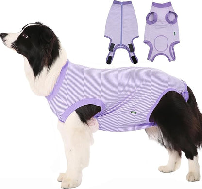 Dog Recovery Suit Purple Female Spay Surgical Small Shirt, Male Surgery Recovery Suit,Purple-White Striped S