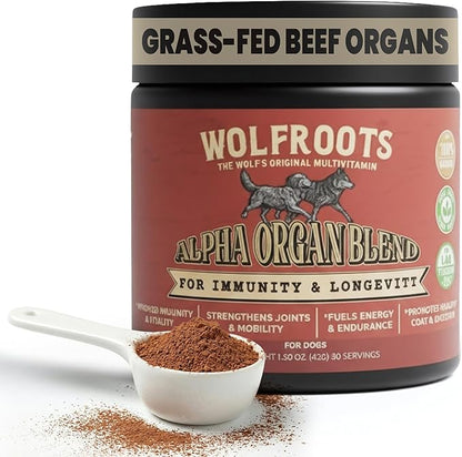Alpha Organ Blend for Dogs - Grass Fed Beef Liver Heart Kidney Pancreas Spleen Powder - Freeze Dried Dog Vitamin Minerals - Supports Immunity Joints Skin Coat Energy - All Breeds 30 Servings