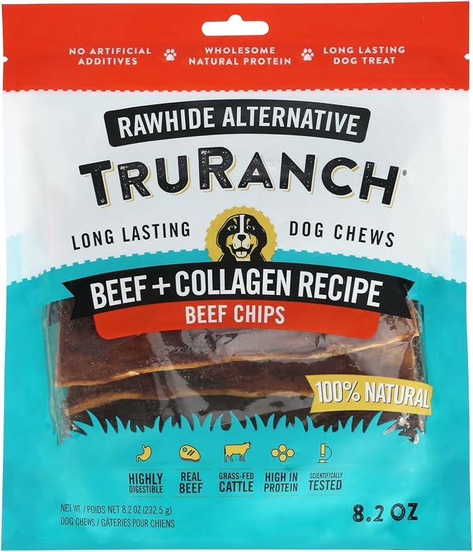 TRURANCH Collagen Chips - Collagen Dog Treats - Long Lasting Healthy Joint Support Dog Treat - Rawhide Alternative Chips - Skin & Coat Health - Made with Real Beef, 1 Bag, 8.2 oz