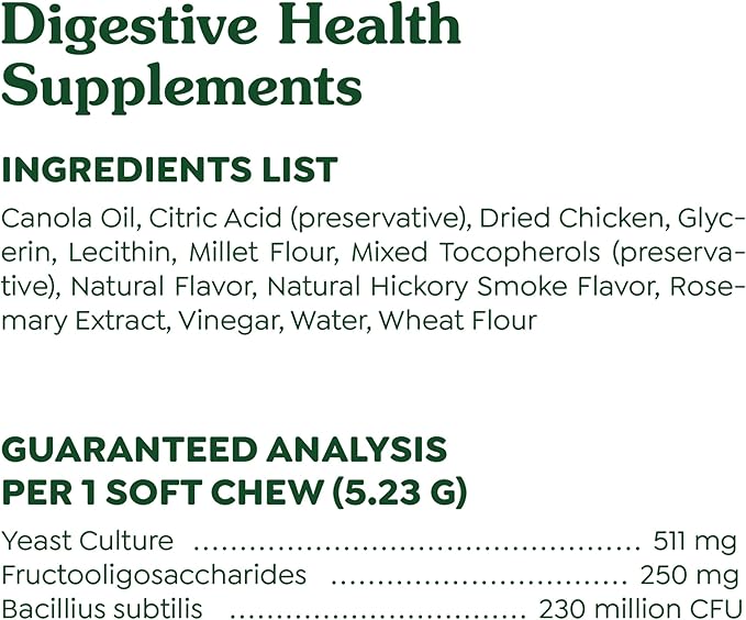 Greenies Supplements Digestive Health Probiotics for Dogs, Dog Probiotic Supplements, Chicken Flavor, 7.8 oz. Pouch of 40 Count