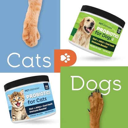 Pet Ultimates Pet Probiotics for Dogs (137g/120 Servings) – 22-Species Dog Probiotics Powder – Daily Skin and Coat Supplement for Dogs with Digestive Enzymes for Gut Health & Seasonal Comfort
