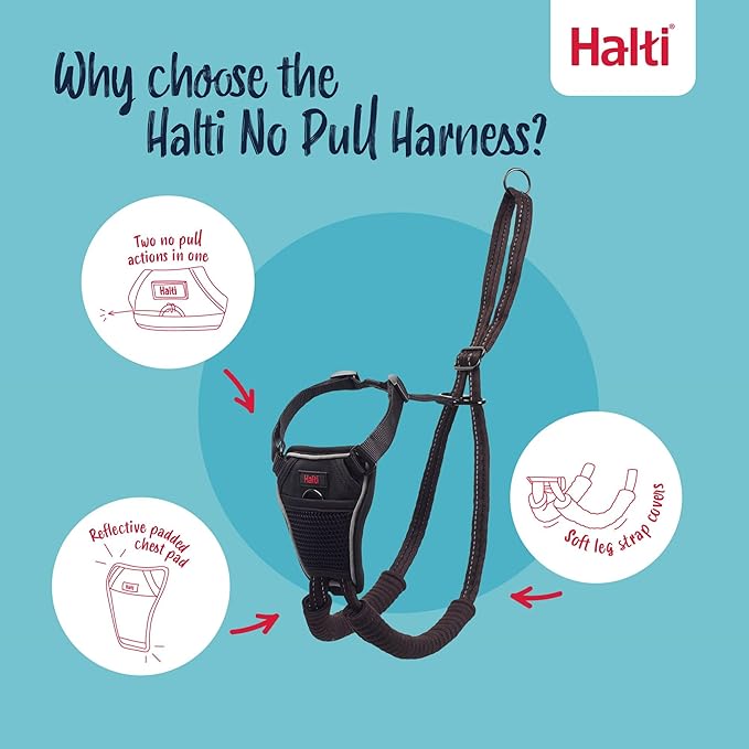 Halti No Pull Harness - Stop Your Dog Pulling on The Leash. Adjustable, Lightweight and Easy to Use. Reflective Dog Training Harness for Toy and Small Dogs (Size XS, Black)