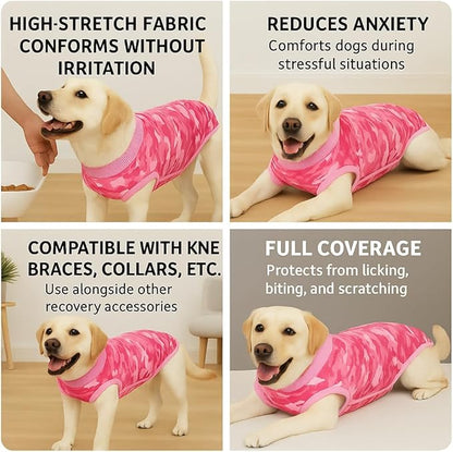 PetWarm Dog Surgical Suit, Anti-Licking Pet Surgical Recovery Onesies Suit Surgery Suit for Dogs, Professional Pet Recovery Shirt Dog Abdominal Wounds Bandages, Camouflage Pattern, Pink, 2XL
