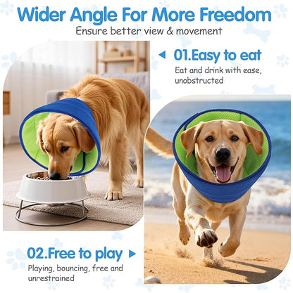 Adjustable Comfy Cones Soft Dog Cone Collar Alternative - for Large/Medium/Small Dogs to Stop Licking After Surgery, Comfortable Fabric Elizabethan Collars, Head Cone of Shame for Neuter Recovery - L
