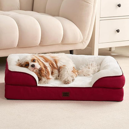 EHEYCIGA Orthopedic Dog Beds for Extra Large Dogs, Waterproof Memory Foam XXL Dog Bed with Sides, Non-Slip Bottom and Egg-Crate Foam Big Pet Couch Bed with Washable Removable Cover,Red