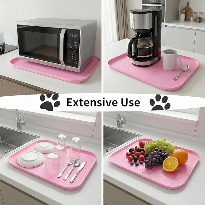BLESWIN Non-Slip Silicone Dog Food Mat for Food and Water, 18" x 12" Raised Edge Pet Feeding Mat - Waterproof Dog Bowl Mat Easy Clean for Floor Protector,Pink