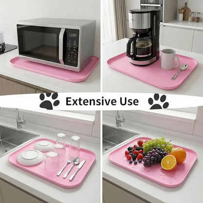BLESWIN Non-Slip Silicone Dog Food Mat for Food and Water, 18" x 12" Raised Edge Pet Feeding Mat - Waterproof Dog Bowl Mat Easy Clean for Floor Protector,Pink