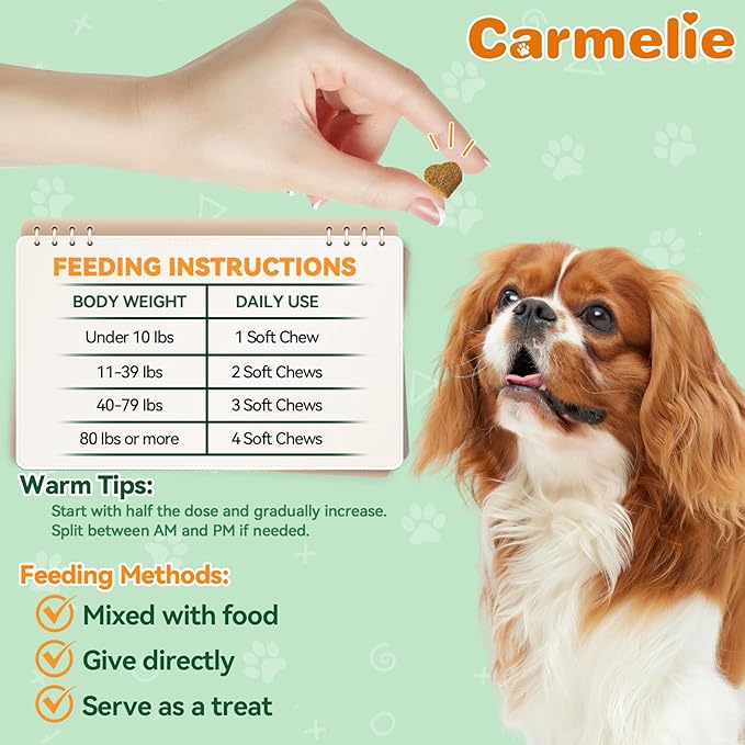 Carmelie Flea and Tick Prevention for Dogs - 200 Chews Natural Dog Flea and Tick Support, Oral Flea Supplement for All Dogs, Supports Healthy Skin & Coat, Puppy Flea Protection - Chicken Flavor