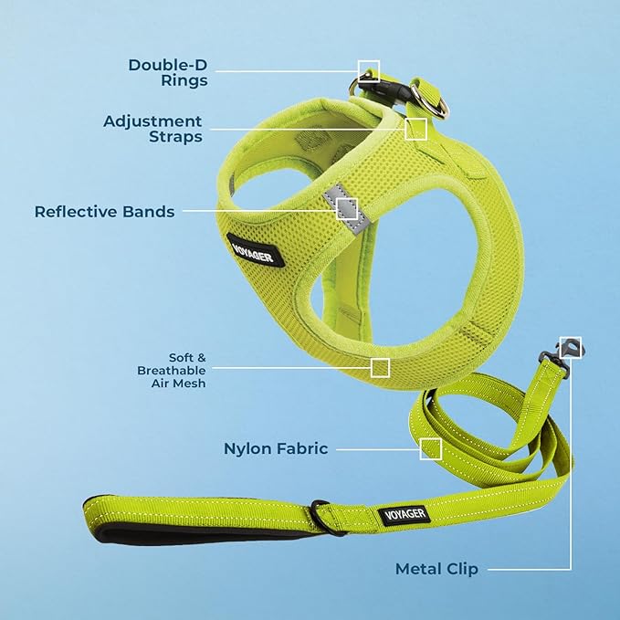 Best Pet Supplies Voyager Step-in Air All Weather Mesh Harness and Reflective Dog 5ft Leash Combo with Neoprene Handle, for Small, Medium and Large Breed Puppies - Set (Lime Green), X-Large