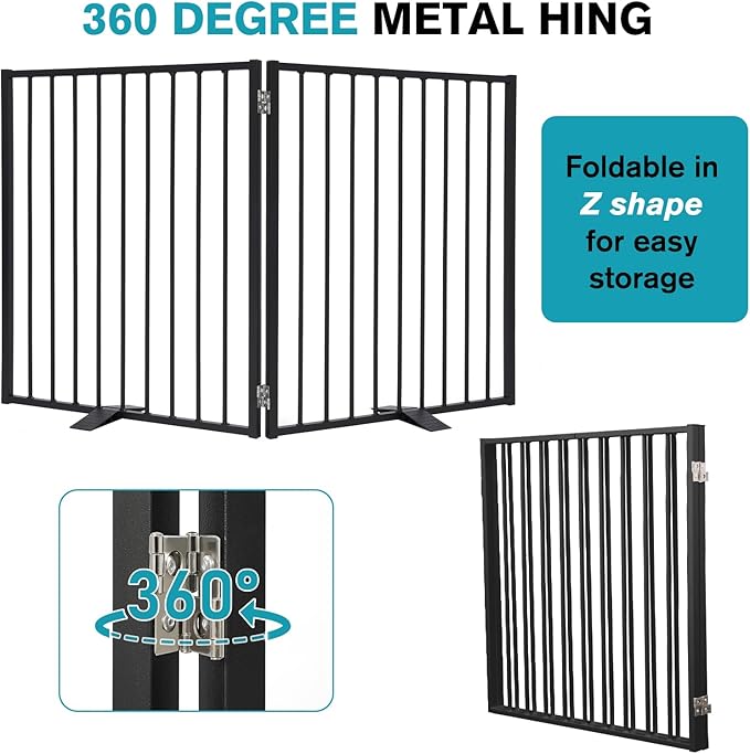 Snagle Paw Extra Wide Dog Gate,Free Standing Dog Fence with Door, Up to 52 Inch Wide Pet Gate with Support Feet for Stairs, Hallways, Doorways, Yard (Black, 2 Panels)