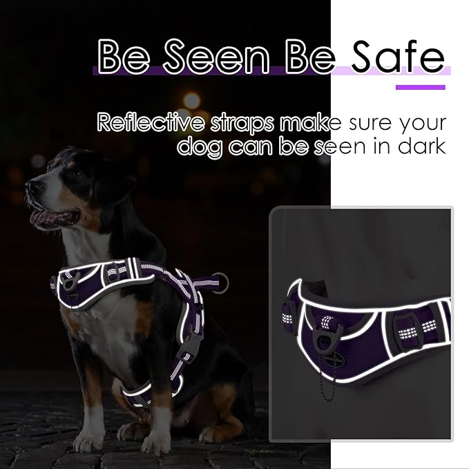 ADVENTUREMORE Dog Harness for Large Dogs No Pull, Sport Dog Halter Harness Reflective Breathable Dog Vest Escape Proof Dog Harness with Easy Control Front Clip Handle for Training Walking XL Purple