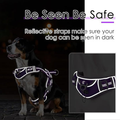 ADVENTUREMORE Dog Harness for Large Dogs No Pull, Sport Dog Halter Harness Reflective Breathable Dog Vest Escape Proof Dog Harness with Easy Control Front Clip Handle for Training Walking XL Purple