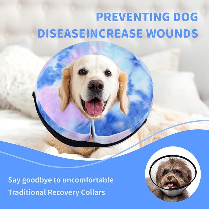 Inflatable Dog Recovery Collar, Dog Cone Collar for After Surgery, Prevent Dogs from Biting & Scratching Wound E-Collars to Help with Healing Soft Pet Recovery Collar Does