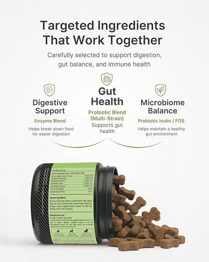 Probiotics for Dogs – Digestive & Gut Health Support, Dog Probiotic Chews with Spore-Forming Bacillus Coagulans, Multi-Strain Lactobacillus + Prebiotic Inulin, Chicken Flavor, 120 Soft Chews