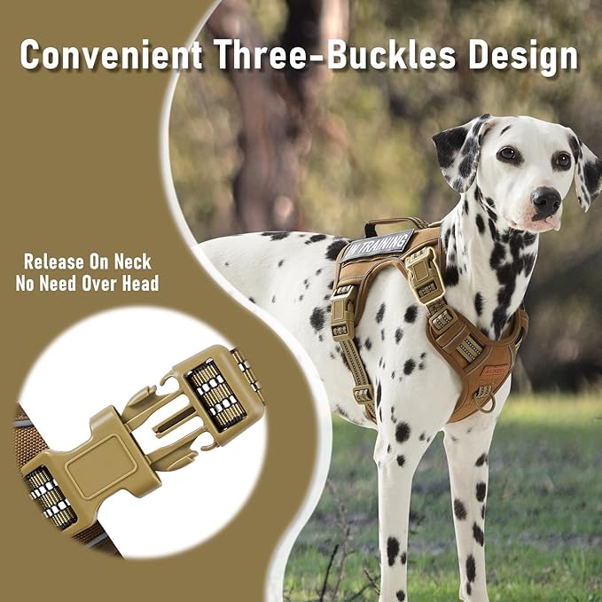 Non Pulling Tactical Dog Harness for Medium Dogs, Adjustable Reflective Harness Vest with Handle, for Working Training Hiking Walking, Escape Proof Army Green Pet Vest for M Sized Dog