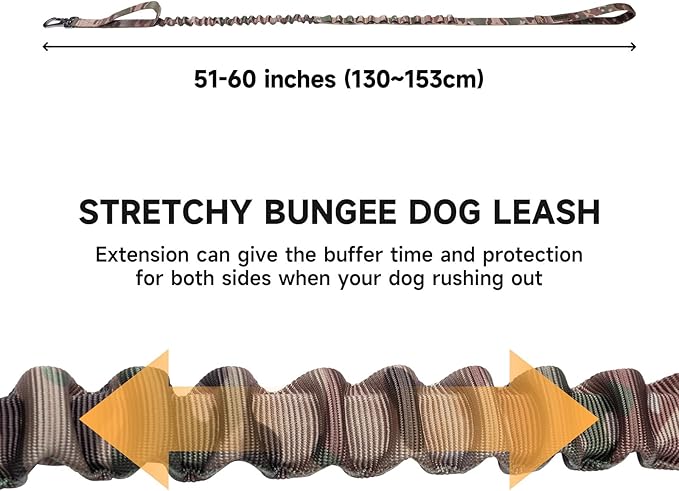 EXCELLENT ELITE SPANKER Bungee Dog Leash Tactical Nylon Adjustable Tactical No Pull Leads Rope for Dogs Quick Release Military Rope with 2 Control Handle (MCP)