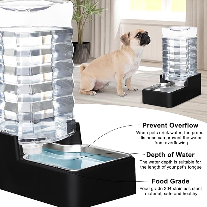 RIZZARI Stainless Steel Pet Water Feeder: 10L Gravity Leak-Proof Auto Refill Water Dispenser - Non-Slip Base- Without Filter -Easy Clean - for 40-60 LB Dogs- Home/Office/Travel