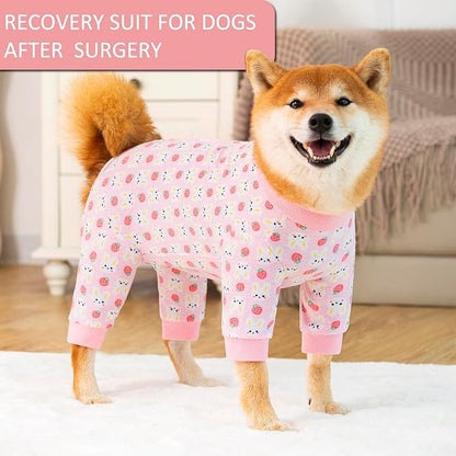 Dog Recovery Suit for Small Medium Large Dogs, Pet Onesie After Surgery Comfort Dog Bodysuit Anti Licking (Large, Pink Bunny)