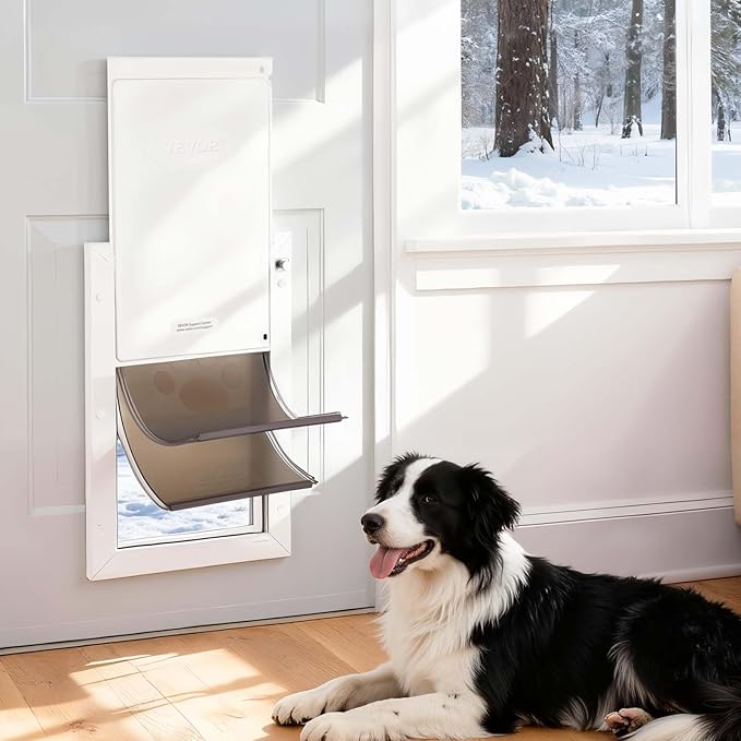 VEVOR Pet Door, Large, with Double Magnetic Flaps and Metal Frame, Strong and Weatherproof Dog Door for Interior and Exterior Doors, Easy to Install, Easy in-and-Out Access for Doggies, White