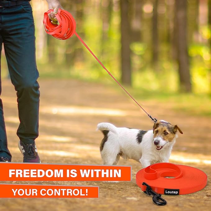 Waterproof Dog Leash 10ft, 16ft, 30ft, 50ft PVC Recall Long Line Dog Leash Beach Swimming Tracking Training Dogs Lead for Small, Medium and Large Dogs