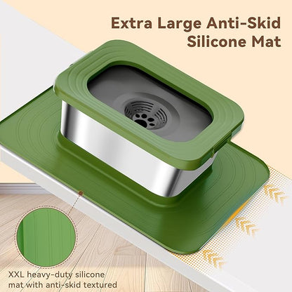10L No Spill Dog Water Bowl, 2.6 Gal Stainless Steel No Splash Large Dog Water Bowl with Non-Slip Silicone Mat, Spill Proof Slow Drinking Pet Bowls for Messy Drinkers Indoor/Outdoor Use