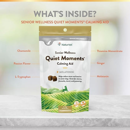 NaturVet Quiet Moments Calming Aid Dog Supplement, Helps Promote Relaxation, Reduce Stress, Storm Anxiety, Motion Sickness for Dogs (Quiet Moments Senior Wellness, 65 Soft Chews)