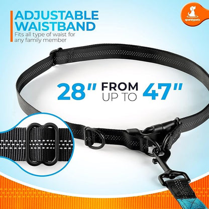 SparklyPets - Hands Free Dog Leash with Reflective Stitches - Waist Leash for Male Dog Walking, Hiking, Training, Jogging, Canicross, Running - Medium & Large Dogs, Gradient Blue