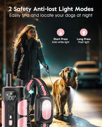SLOPEHILL Dog Shock Collar,4200FT Dog Training Collar with Remote,IPX8 Waterproof E-Collar with Beep,Vibration,Shock,Flash Light,No Shock Mode,Electric Shock Collar for Small Medium Large Dog,Pink