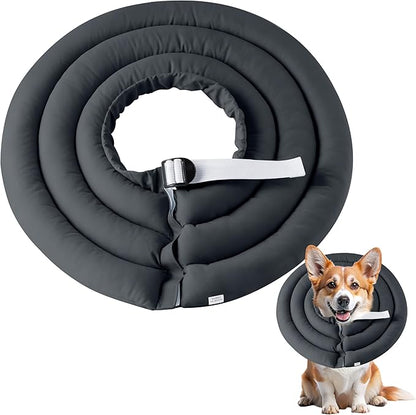 Soft Dog Cone Collar - Adjustable Recovery Cone for Medium Large Dogs After Surgery to Stop Licking, Waterproof Elizabethan Protective Neck Donut Collar Alternative for Pet (Grey, L)