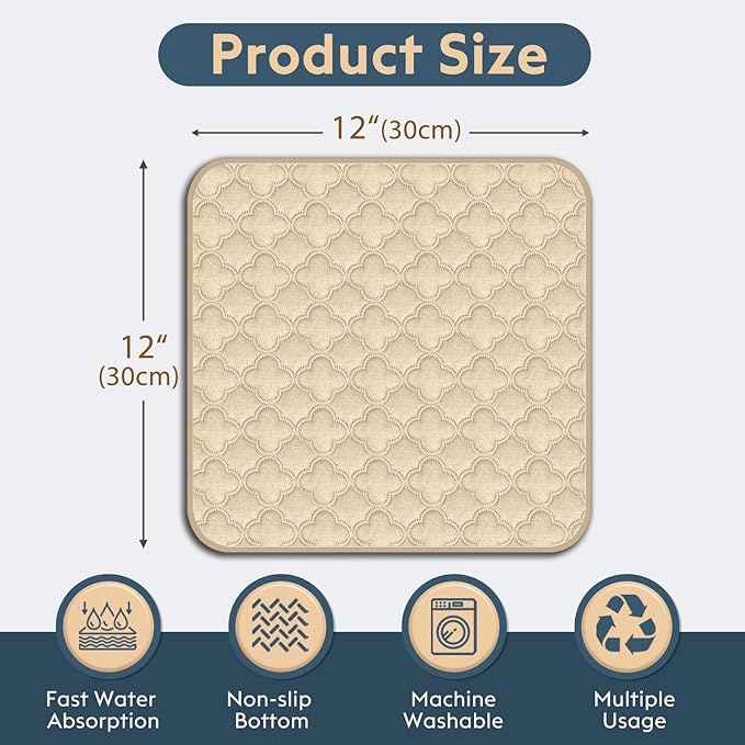 FunFurry Washable Guinea Pig Cage Liner - 4 Pack Reusable Washable Pee Pads，Waterproof Guinea Pig Bedding for Small Animal - Rabbit Bunny Hamster Puppy (Cream, 12" X 12" - 4 Pack)