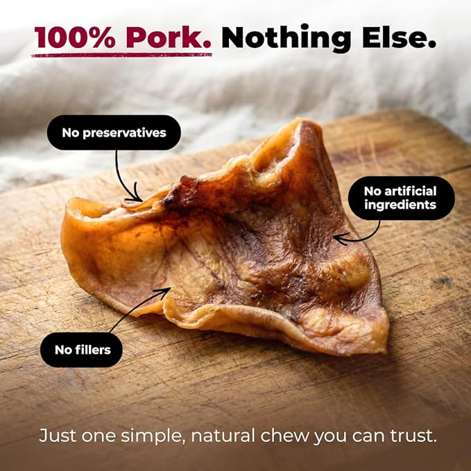 Best Pet Supplies GigaBite Whole Pig Ears for Dogs - All-Natural Slow-Roasted Chews That Clean Teeth and Satisfy Aggressive Chewers - 60 Pack for Large Dogs
