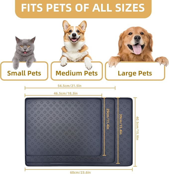 Silicone Dog Food Mat, 100% Waterproof Pet Feeding Mat with Raised Edge, Non-Slip Bowl Placemat for Cats & Dogs, Pets Accessories, 23.6” x 15.9”