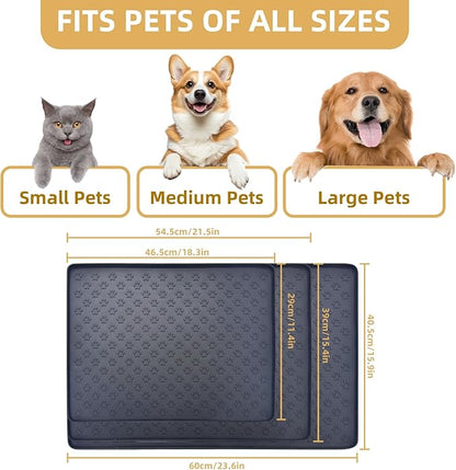 Silicone Dog Food Mat, 100% Waterproof Pet Feeding Mat with Raised Edge, Non-Slip Bowl Placemat for Cats & Dogs, Pets Accessories, 23.6” x 15.9”