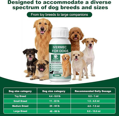 lvermect Dewormer Liquid for Dogs, Broad Spectrum for All Wormer, Pin Worms, Hookworms, Lung Worms, Round Worms
