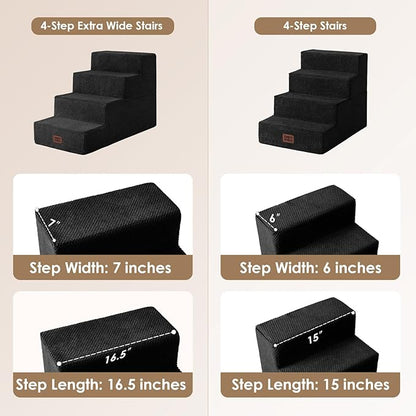 EHEYCIGA Dog Stairs for Bed 20" H, 4-Step Extra Wide Dog Steps for High Bed, Pet Steps for Small Dogs and Cats, Non-Slip Balanced Pet Ramp Indoor, Black