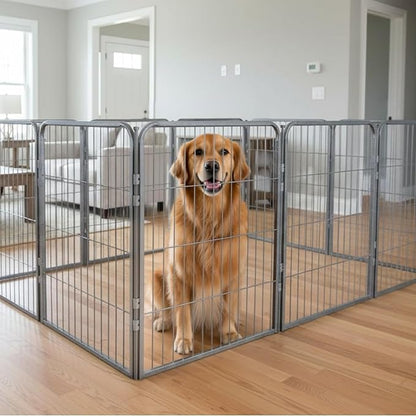 Dog Playpen w/Carrying Case for Indoor or Outdoor Use – 40 Inch, 16 Grey Panels - Portable Metal Exercise Pen for Medium & Large Dogs - Pet Fence Kennel Crate for House, RV, or Travel