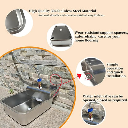 Small Automatic Water Dispenser for Dog,Automatic Fill,304 Stainless Steel with Drain Hole and 4 Support Spacers for Chicken, Ducks, Geese, Dog, Cat and Livestock