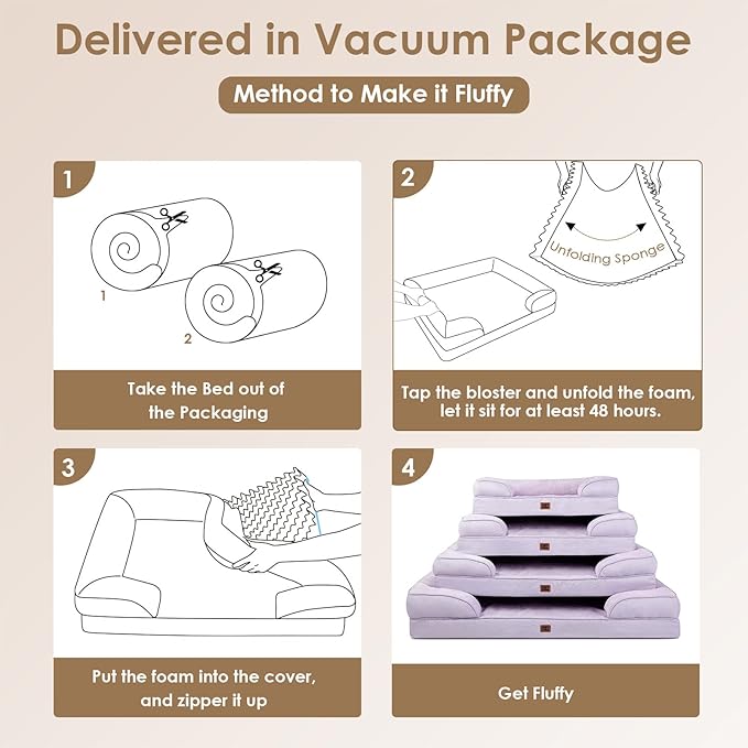 EHEYCIGA Orthopedic Dog Beds for Extra Large Dogs, Waterproof Memory Foam XXL Pet Bed with Sides, Non-Slip Bottom and Egg-Crate Foam Big Dog Couch Bed with Washable Removable Cover, Lilac