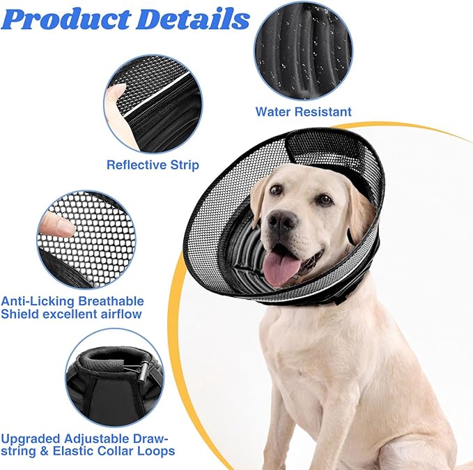 Inflatable Dog Cone for Dogs After Surgery,Soft Adjustable Elizabethan Collar for Large Dogs,2-in-1 Dog Cone with Detachable Shield,Anti-Anxiety Comfortable Pet E-Collar Prevents Licking Wounds(XXL)