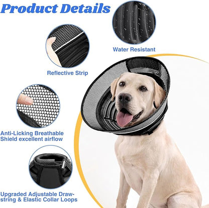 Inflatable Dog Cone for Dogs After Surgery,Soft Adjustable Elizabethan Collar for Large Dogs,2-in-1 Dog Cone with Detachable Shield,Anti-Anxiety Comfortable Pet E-Collar Prevents Licking Wounds(L)