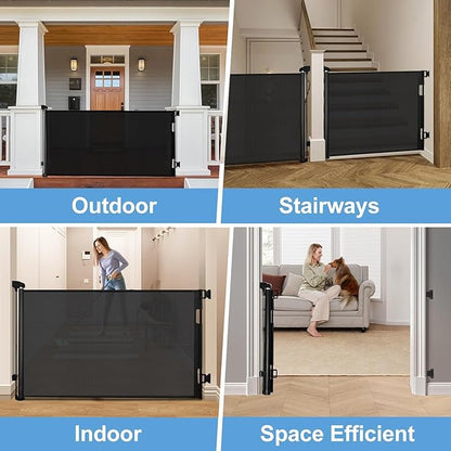 2-Pack Retractable Baby Gate for Stairs-33”Height, Expands up to 55”Width-Safety Gate for Infants, Toddlers, Dogs & Pets-Easy Install, Secure Closure, Black Mesh Design for Indoor & Outdoor Use