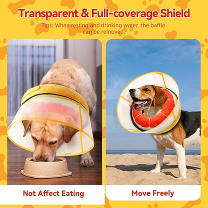 Upgraded Inflatable Dog Cone Collar with Transparent Anti-Licking Shield, Adjustable Elizabethan Collar for Medium Large Dogs, 2-in-1 Design with Detachable Shield and Soft Padding (M, Grapefruit)
